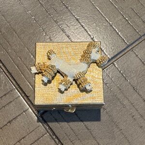 Vintage Gold Tone Poodle Trinket Box with White Enamel Accents